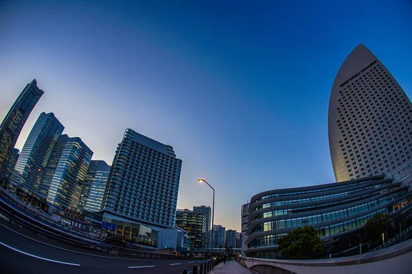 Yokohama Minato Mirai Van Stad Zonsondergang — Stockfoto