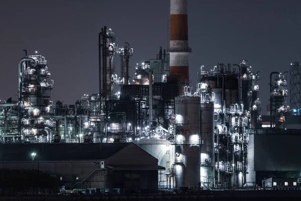 Vista Nocturna Fábrica Zona Industrial Kawasaki Keihin —  Fotos de Stock