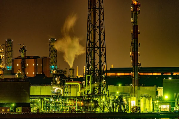 Vista Nocturna Fábrica Zona Industrial Kawasaki Keihin —  Fotos de Stock