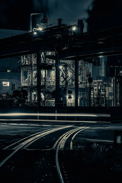 Fabrik Nattutsikt Över Kawasaki Keihin Industriområde — Stockfoto