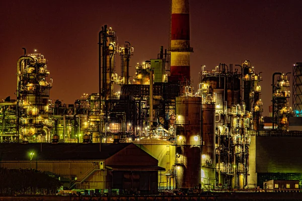 Vista Nocturna Fábrica Zona Industrial Kawasaki Keihin —  Fotos de Stock