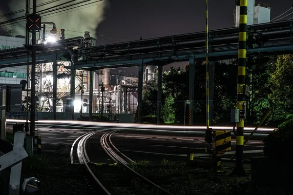 Vista Noturna Fábrica Zona Industrial Kawasaki Keihin — Fotografia de Stock