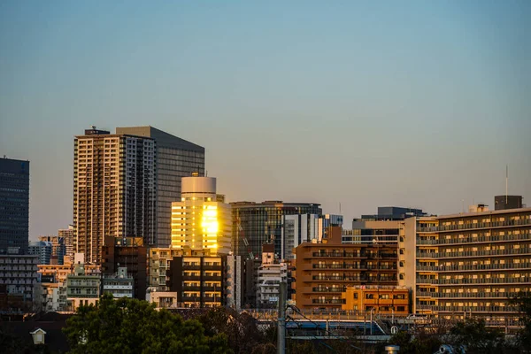 Gator Yokohama City Och Solnedgång — Stockfoto