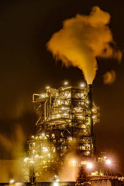 Vista Nocturna Fábrica Zona Industrial Kawasaki Keihin — Foto de Stock