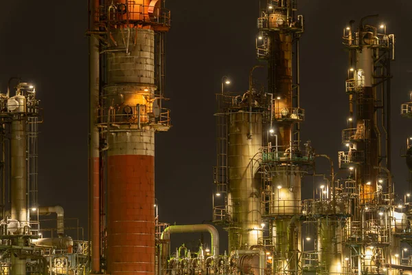 Vista Nocturna Fábrica Zona Industrial Kawasaki Keihin —  Fotos de Stock