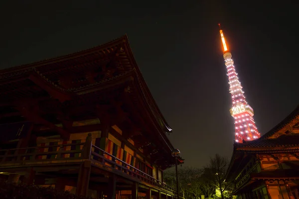 Iluminação Torre Tóquio Vista Noturna — Fotografia de Stock