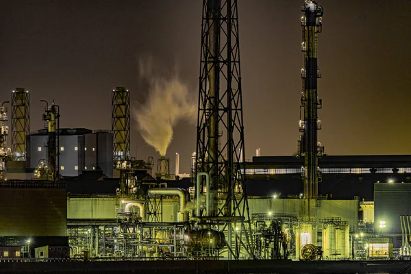 Εργοστάσιο Νυχτερινή Άποψη Της Βιομηχανικής Ζώνης Kawasaki Keihin — Φωτογραφία Αρχείου