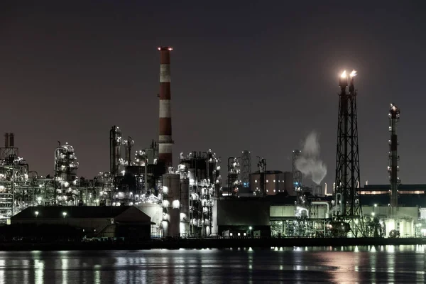 Tovární Noční Pohled Průmyslovou Zónu Kawasaki Keihin — Stock fotografie