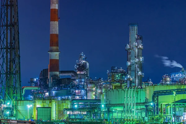 Заводская Ночная Панорама Индустриальной Зоны Кавасаки Кейхин — стоковое фото