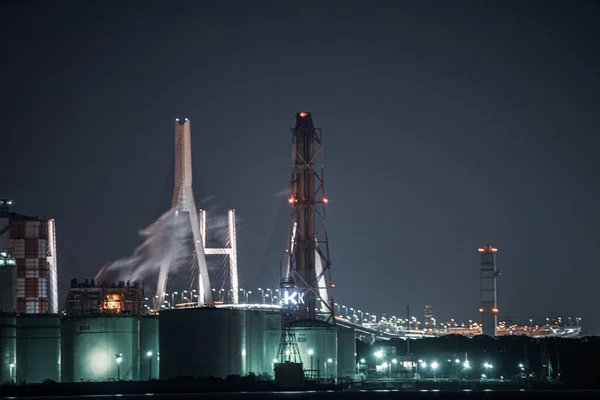 Vue Nuit Usine Zone Industrielle Kawasaki Keihin — Photo