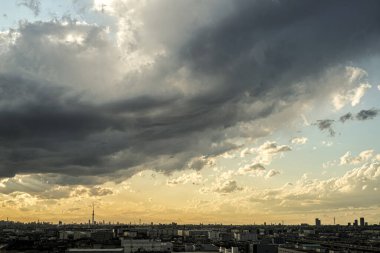 Tokyo Gökyüzü Ağacı ve Tokyo alacakaranlıkla sarmalanmış silueti