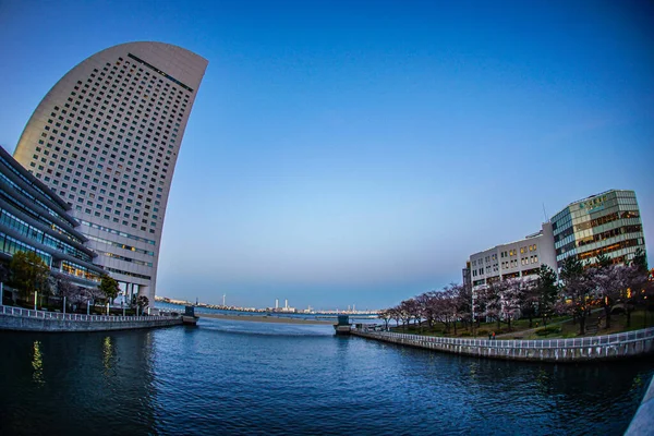 Yokohama Minato Mirai Staden Och Solnedgång — Stockfoto