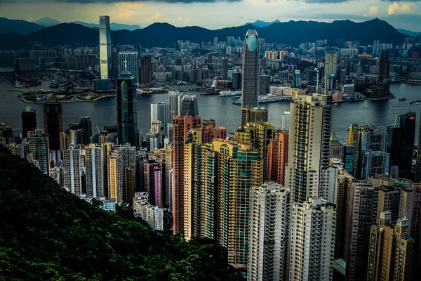 Mrakodrapy Hongkongu Které Jsou Viditelné Victoria Peak — Stock fotografie