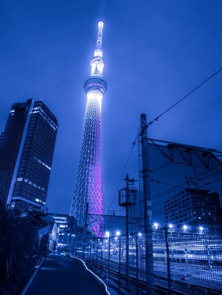 Cahaya Malam Melihat Sampai Tokyo Sky Tree — Stok Foto