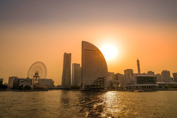 Yokohama Minato Mirai skyline visible from the pleasure boat