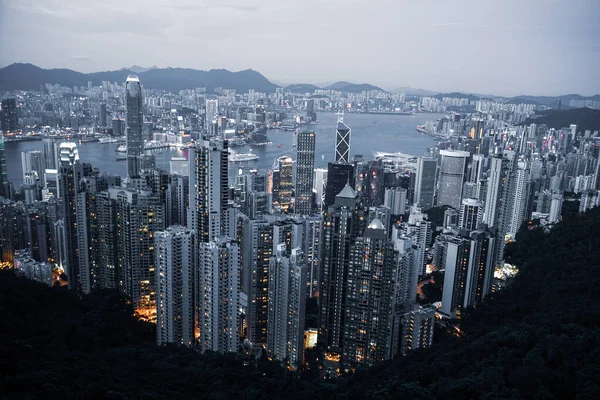 Wolkenkrabbers Van Hong Kong Die Zichtbaar Vanaf Victoria Peak — Stockfoto