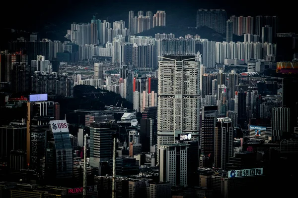 Wolkenkrabbers Van Hong Kong Die Zichtbaar Vanaf Victoria Peak — Stockfoto