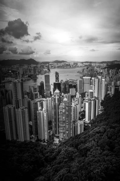 Hong Kong Felhőkarcolói Amelyek Victoria Csúcsról Láthatók — Stock Fotó