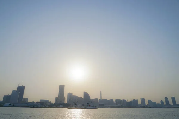 Yokohama Minato Mirai Horizonte Visible Desde Barco Recreo —  Fotos de Stock