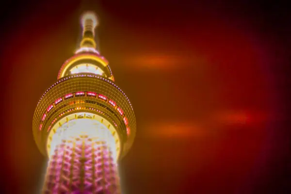 Fényes Éjszakai Kilátás Fel Tokyo Sky Tree — Stock Fotó