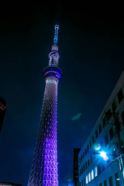 Φως Νύχτα Άποψη Του Μέχρι Tokyo Sky Tree — Φωτογραφία Αρχείου