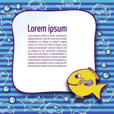 Balık ve çizgili arka plan üzerinde kabarcıklar ile çocuk çerçeve