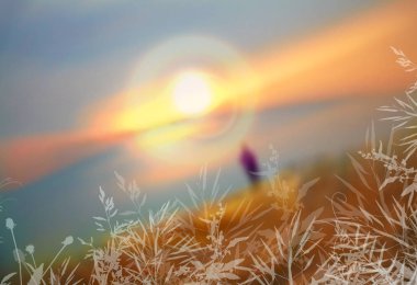 Vektör çizim. Parlak bahar arka plan öğesi ot ve yaprak ile