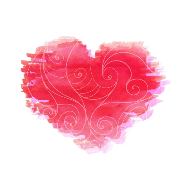 Vektorillustration. Vattenfärg hjärta med text. Röd. Rosa. Kort. — Stock vektor