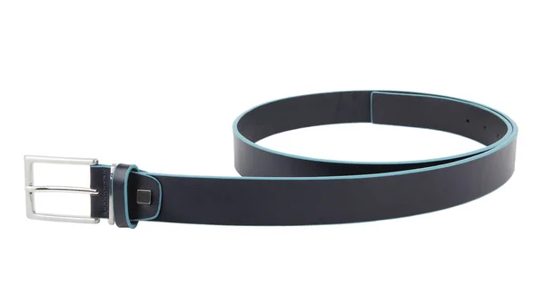 Černý modrý kožený pásek s přezkou — Stock fotografie