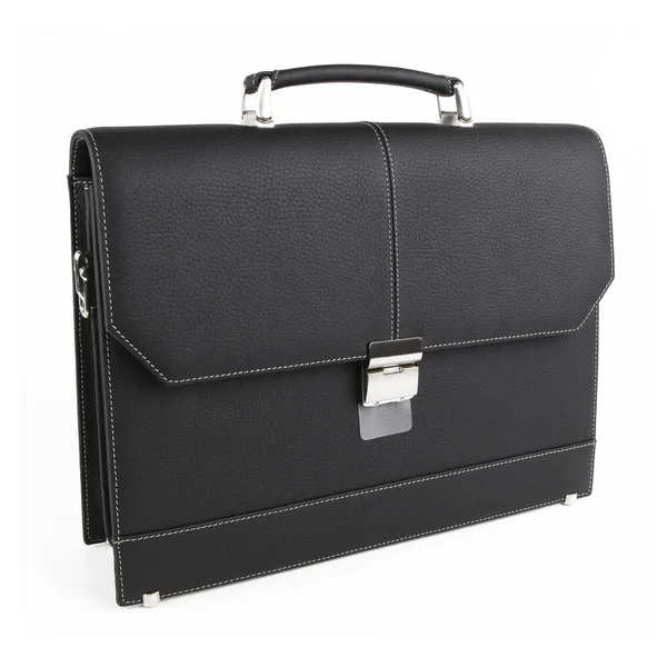 Business-Tasche oder Tasche aus schwarzem Leder. auf weißem Hintergrund — Stockfoto