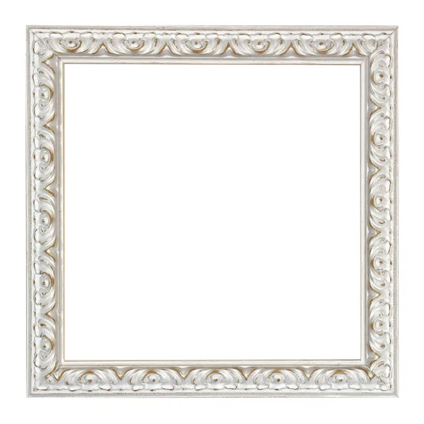 Ξύλινο πλαίσιο για πίνακες με λευκή πατίνα. Απομονωμένα σε λευκό — Φωτογραφία Αρχείου
