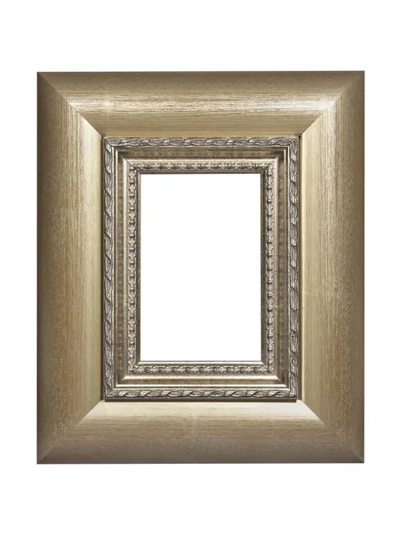 Wooden frame for paintings with gold patina. Isolated on white — Stock Photo, Image