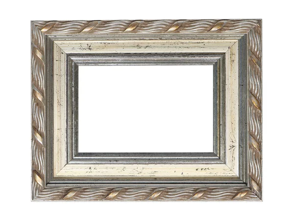 Quadro de madeira para pinturas com pátina dourada. Isolado em branco — Fotografia de Stock