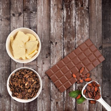 Sütlü çikolata, kakao yağı, keçiboynuzu, nane ve kakao çekirdeği.