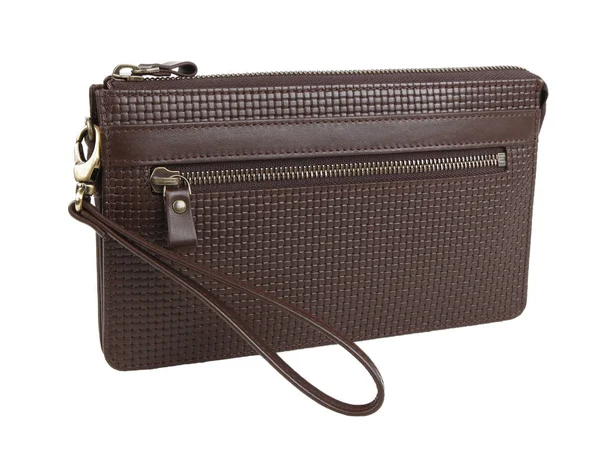Bolso o billetera de cuero marrón aislada en blanco — Foto de Stock