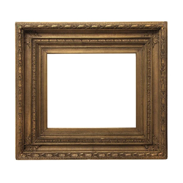 Houten gouden beschilderd frame voor schilderijen met patina. geïsoleerd — Stockfoto