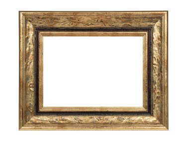 Altın işlemeli tablolar için ahşap çerçeve. Beyazda izole edilmiş