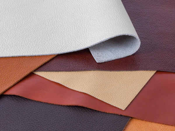 Multicolored natural leather textures samples — Stock Photo, Image