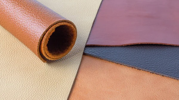 Multicolored natural leather textures samples — Stock Photo, Image