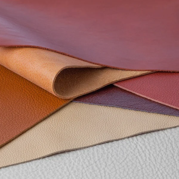 Multicolored natural leather textures samples — Stock Photo, Image