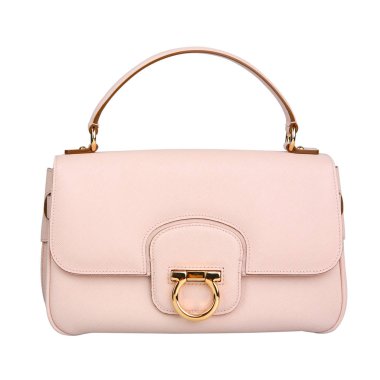 Dişi pembe deri çanta beyaz üzerine izole edilmiş.