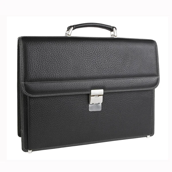新しいファッション男性ビジネスバッグやブリーフケースで黒革 影のない白地に隔離された — ストック写真