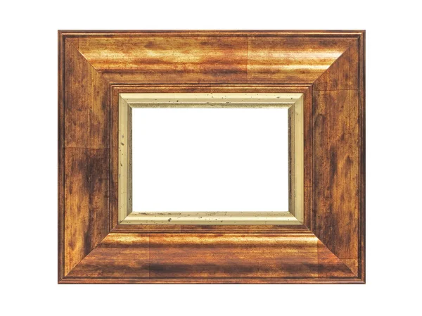 Empty Brown Golden Wooden Frame Paintings Isolated White Background — Stock Photo, Image