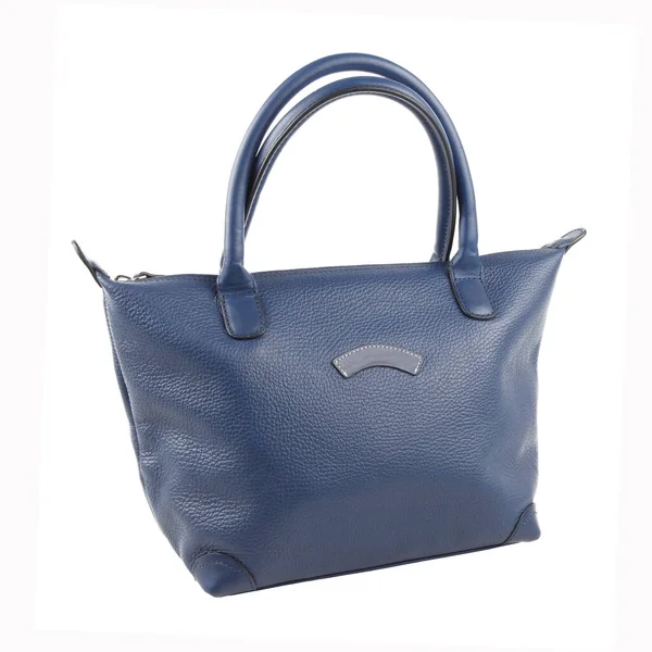 Bolsa Couro Azul Feminino Sem Sombras Isolado Sobre Fundo Branco — Fotografia de Stock