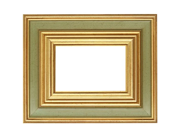 Moldura Madeira Dourada Verde Vazia Para Pinturas Isolado Sobre Fundo — Fotografia de Stock