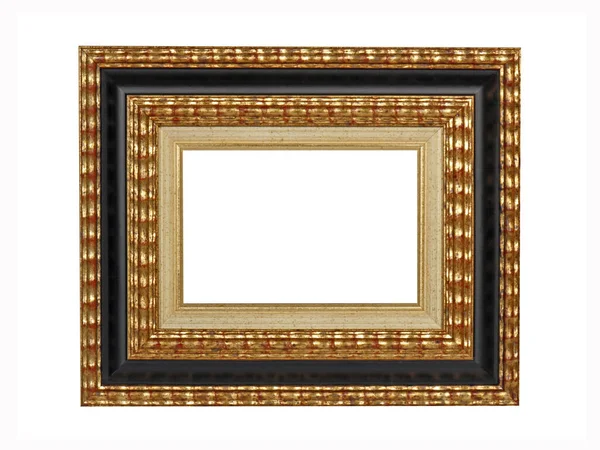 Leeg Zwart Beige Houten Frame Voor Schilderijen Met Gouden Patina — Stockfoto