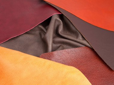 Different colors natural leather textures samples clipart