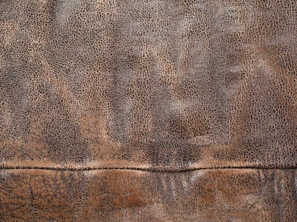 Old Dark Brown Cattle Leather Texture Background Seam Macro Photo — Stock Photo, Image