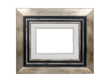 Tablolar ya da fotoğraf için boş gümüş çerçeve. Beyaz arkaplanda izole