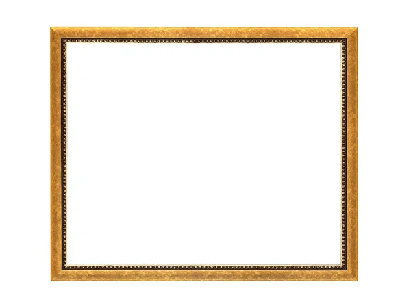 Pusta Brązowa Drewniana Ramka Obrazów Złotą Patyną Izolacja Białym Tle — Zdjęcie stockowe